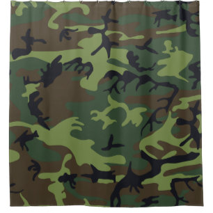 Lichtgroen, Donkergroen, Zwart Camo Camouflage Douchegordijn