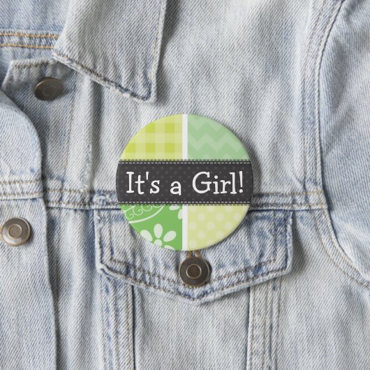 Lichtgroen en geel Schattige geruit Ronde Button 7,6 Cm (In situ)