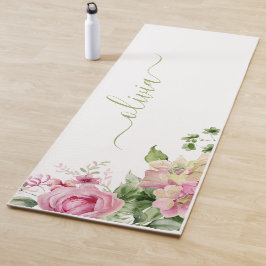 Lichtgroen en Roze monogram Yogamat
