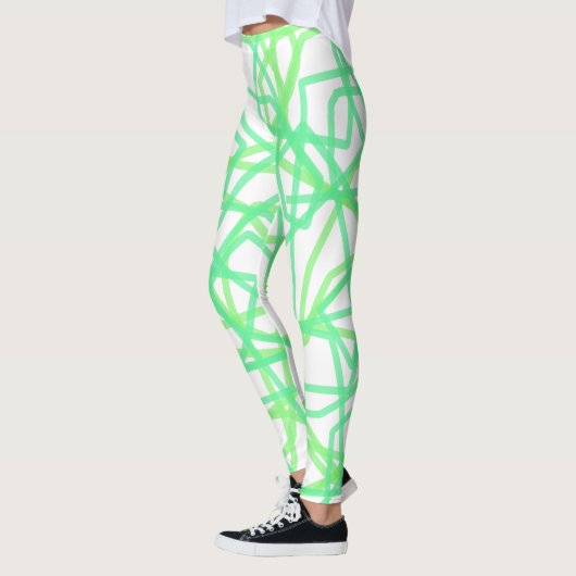 Lichtgroen en wit gestreepte krabbel abstract leggings (Links)