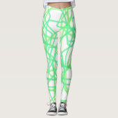 Lichtgroen en wit gestreepte krabbel abstract leggings (Voorkant)