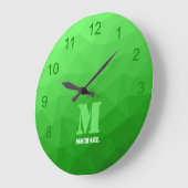 Lichtgroen Geometrisch Netwerkpatroon Monogram Grote Klok (Hoek)