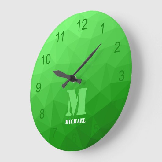 Lichtgroen Geometrisch Netwerkpatroon Monogram Grote Klok (Hoek)