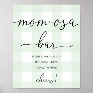 Lichtgroen Gingham Baby Shower Mom-osa Bar Bord Poster