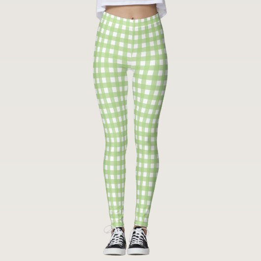 Lichtgroen Gingham Patroon Leggings (Voorkant)