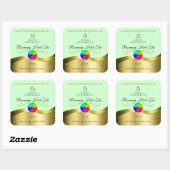 Lichtgroen golvend goud logo monogram productlabel vierkante sticker (Vel)