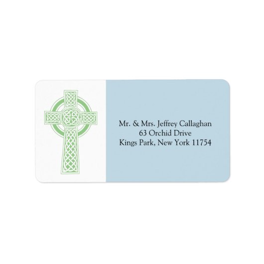 Lichtgroen Keltisch Kruis met retouradres Etiket (Voorkant)