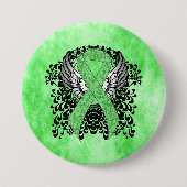 Lichtgroen lint met vleugels ronde button 7,6 cm (Voorkant)