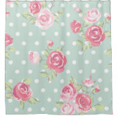 lichtgroen, roze rozen, grijsstang, patroon, vinta douchegordijn (Voorkant)