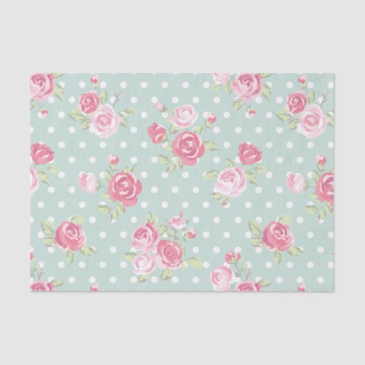 lichtgroen, roze rozen, grijsstang, patroon, vinta tissuepapier (Voorkant)