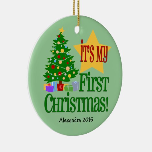 Lichtgroen w/Tree Baby's eerste kerst Ornament (Rechts)