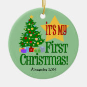 Lichtgroen w/Tree Baby's eerste kerst Ornament (Voorkant)