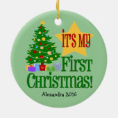 Lichtgroen w/Tree Baby's eerste kerst Ornament (Achterkant)