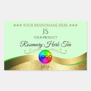 Lichtgroen Wavy Gold Logo Monogram Productlabel Rechthoekige Sticker