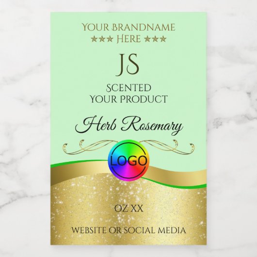 Lichtgroen Wavy Gold Logo Monogram Productlabel Voedselcontainer Etiket (Enkel label)