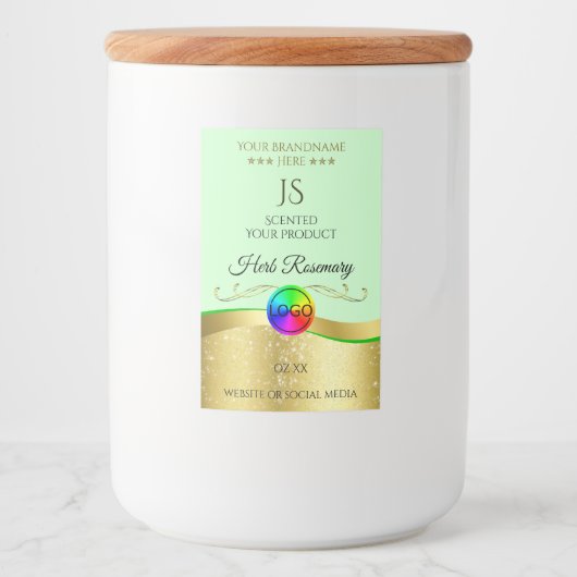 Lichtgroen Wavy Gold Logo Monogram Productlabel Voedselcontainer Etiket (Voorkant)