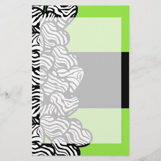 Lichtgroen zwart witte zebra patroon hart naam briefpapier (Voorkant)