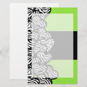 Lichtgroen zwart witte zebra patroon hart naam briefpapier (Voorkant / Achterkant)