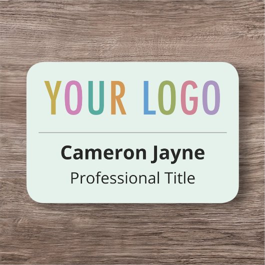 Lichtgroene 3x2 naamplaatje met Logo afgeronde hoe