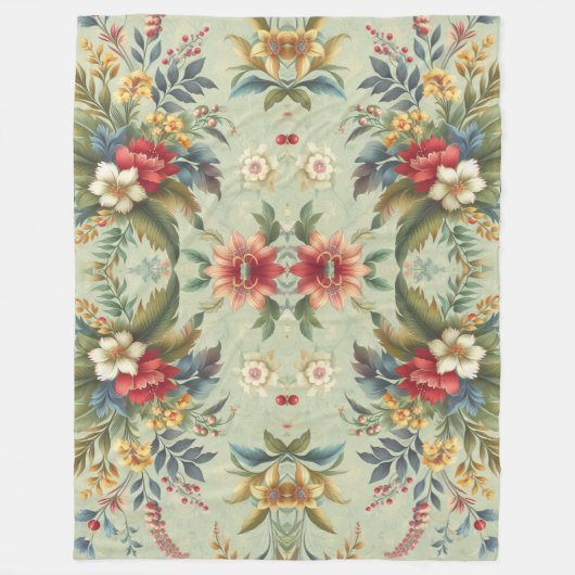 Lichtgroene achtergrond gebladerte fleece deken (Voorkant)