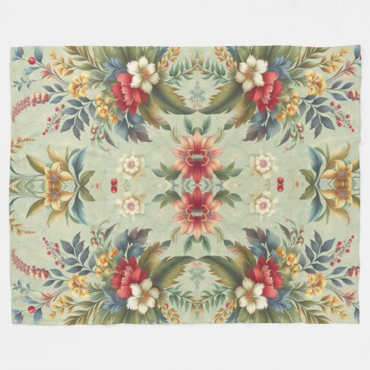 Lichtgroene achtergrond  gebladerte fleece deken (Voorkant (Horizontaal))