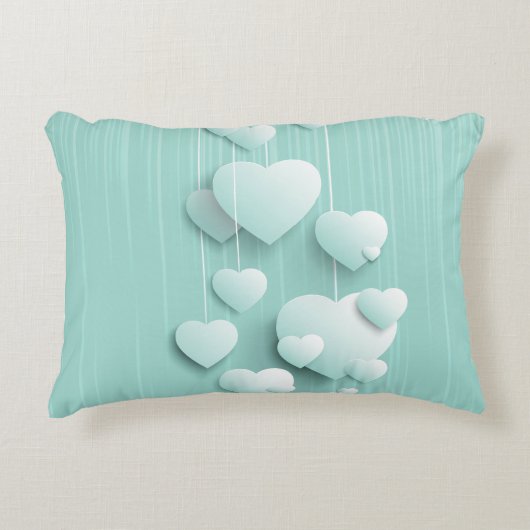 Lichtgroene achtergrond met 3D witte harten Accent Kussen (Voorkant)