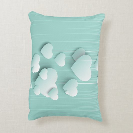 Lichtgroene achtergrond met 3D witte harten Accent Kussen (Achterkant (Verticaal))