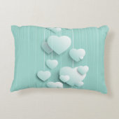 Lichtgroene achtergrond met 3D witte harten Accent Kussen (Achterkant)