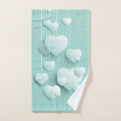 Lichtgroene achtergrond met 3D witte harten Bad Handdoek (Handdoek)