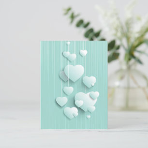 Lichtgroene achtergrond met 3D witte harten Briefkaart