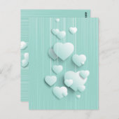Lichtgroene achtergrond met 3D witte harten Briefkaart (Voorkant / Achterkant)