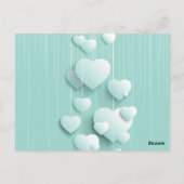 Lichtgroene achtergrond met 3D witte harten Briefkaart (Achterkant)