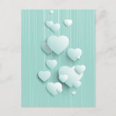 Lichtgroene achtergrond met 3D witte harten Briefkaart (Voorkant)