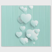 Lichtgroene achtergrond met 3D witte harten Cadeaupapier (Vlak)