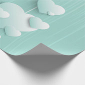 Lichtgroene achtergrond met 3D witte harten Cadeaupapier (Hoek)