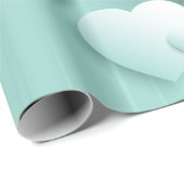 Lichtgroene achtergrond met 3D witte harten Cadeaupapier (Rol Hoek)