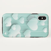 Lichtgroene achtergrond met 3D witte harten Case-Mate iPhone Case (Achterkant (horizontaal))