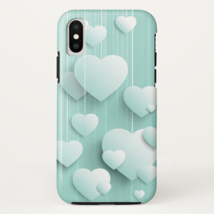 Lichtgroene achtergrond met 3D witte harten Case-Mate iPhone Case