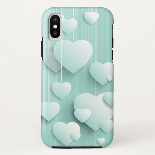 Lichtgroene achtergrond met 3D witte harten Case-Mate iPhone Case (Achterkant)