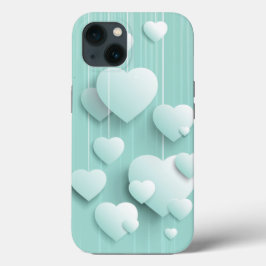 Lichtgroene achtergrond met 3D witte harten Case-Mate iPhone Case