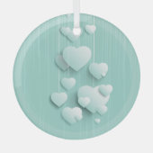 Lichtgroene achtergrond met 3D witte harten Glas Ornament (Voorkant)