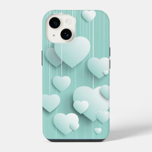 Lichtgroene achtergrond met 3D witte harten iPhone Hoesje (Achterkant)