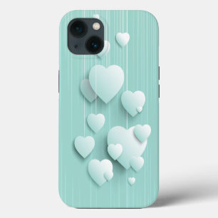 Lichtgroene achtergrond met 3D witte harten iPhone 13 Hoesje