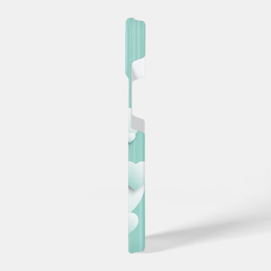 Lichtgroene achtergrond met 3D witte harten iPhone Hoesje (Linkerkant)