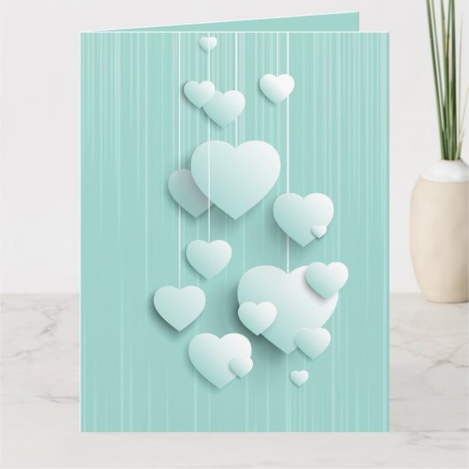 Lichtgroene achtergrond met 3D witte harten Kaart (Voorkant)