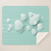 Lichtgroene achtergrond met 3D witte harten Sherpa Deken (Voorkant (horizontaal))