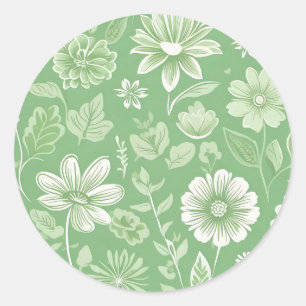 Lichtgroene achtergrond met bloemen ronde sticker
