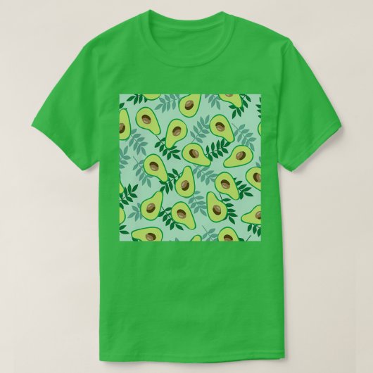 Lichtgroene achtergrond, rijpe avocado-bladeren t-shirt (Design voorkant)
