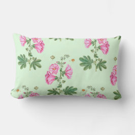 Lichtgroene achtergrond roze bloemen kussen