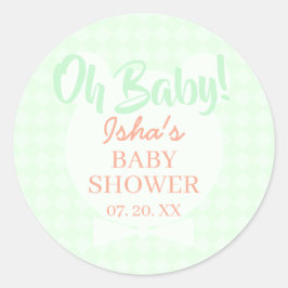 Lichtgroene baby shower Oh baby ronde sticker